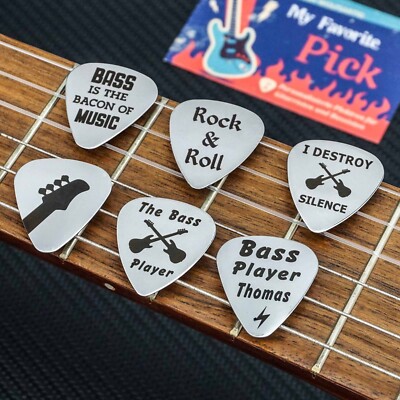 personalisiertes Plektrum mit Gravur | Bassgitarren Geschenk Musiker | Edelstahl