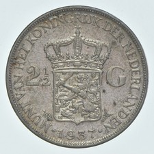 SILVER - WORLD COIN - 1937 Netherlands 2 1/2 Gulden - World Silver Coin *522
