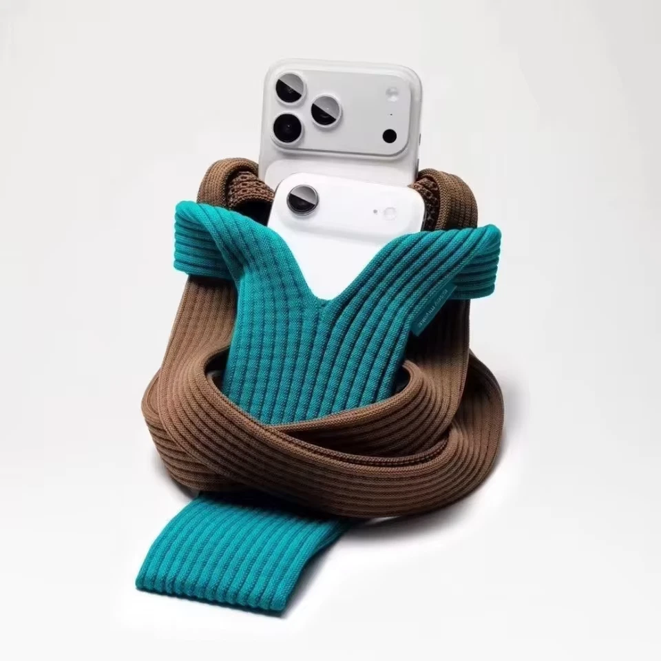 Knitted iPhone Pocket Bag — Universal Phone Pouch Case 40 or 80cm Crossbody Hold - Image 4 of 4