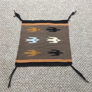 Vintage Southwestern Brown HandWoven Mini Rug 16x16 Pictorial Birds Decor
