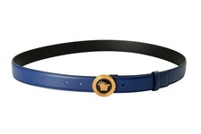 Versace Royal Blue 100 Leather Gold Medusa Head Decorated Belt US 36 IT 90