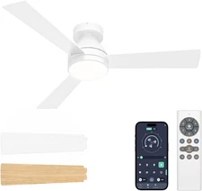 VOLISUN Ceiling Fan with Lights, 42 inch Low Profile 42 inch, White 