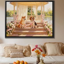 Oil Painting Dog Shiba Inu Beagle Floral Still Life Canvas Print Wall Art Decor