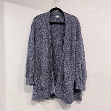 L.L. Bean 100 Cotton Sweater Open Front Cardigan Heather Navy Blue Size XL