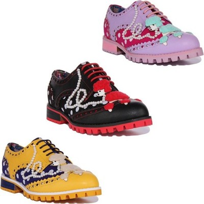 Irregular Choice Sockhop Sweetie Damen Brogues Flach Schwarz Rot Größe EU37-41