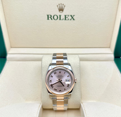 Rolex Datejust 36 116201 36mm Pink Roman Dial 18k Rose Gold Stainless Steel Box