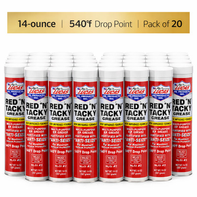 Lucas Oil 10005 Red ''N'' Tacky Grease 14-ounce 540°F Drop Point (Pack of 20)