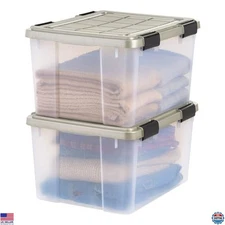 IRIS USA 44 Qt Heavy Duty Storage Bins 2 Pack with Gasket Seal Lid, Clear/Chrome