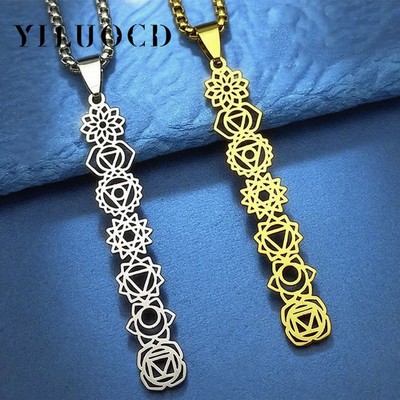 Stainless Steel 7 Chakra Yoga Necklace for Women Birth Flower Pendant for Medita