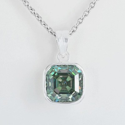 4 Ct Certified Blue Diamond Solitaire Asscher Cut Pendant In 925 Sterling Silver