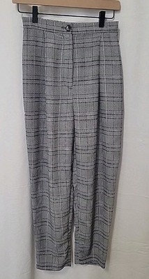 H&M Divided Women s Plaid Pants Black White Check Trousers Size 4