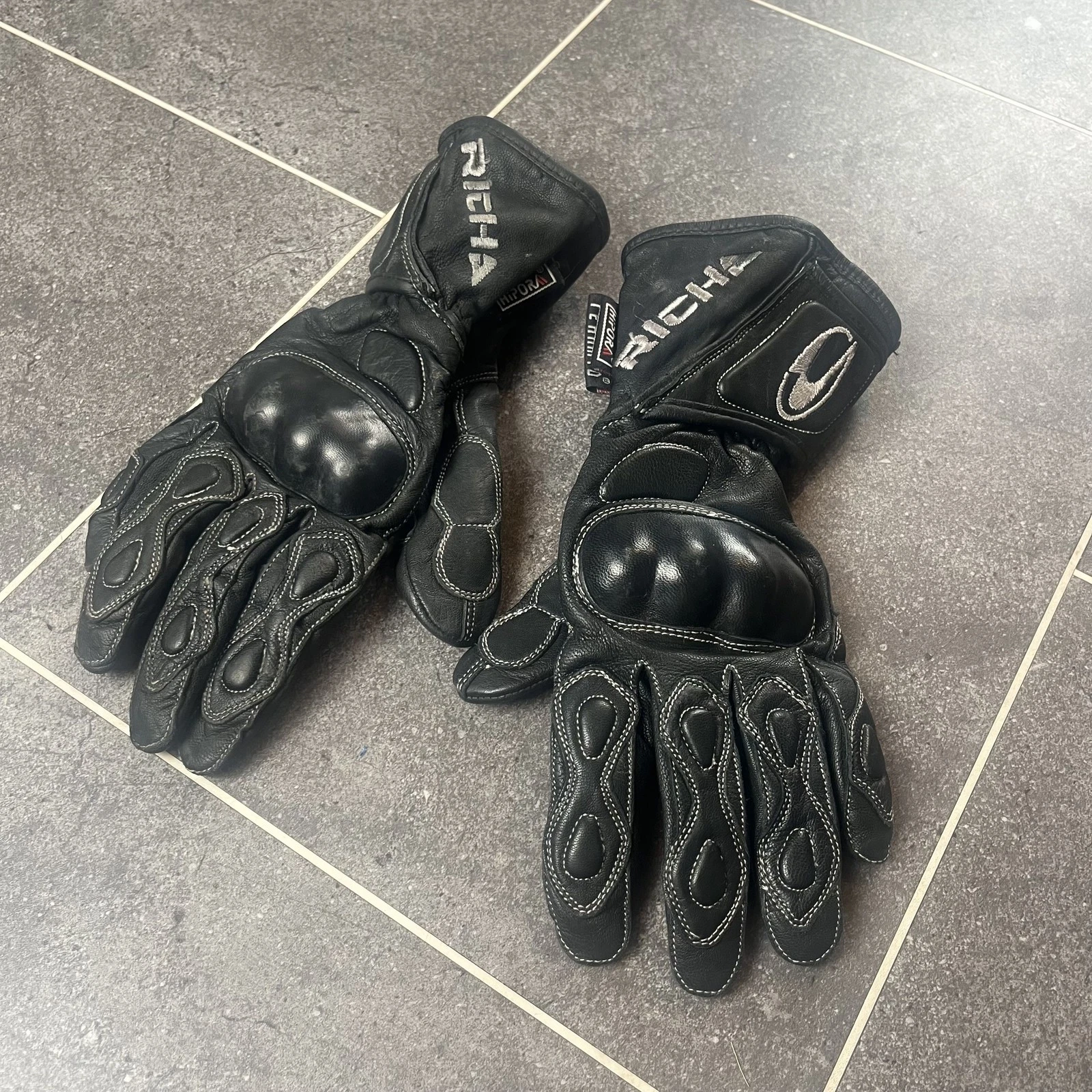 Richa WP Motorcycle Biker Racing Gloves Black Leather Waterproof - size Small