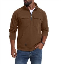 Men's Casual Fleece Sweatshirt Solid Color Long Sleeve Pullover Sweatshirt