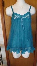 Vintage 3-Piece Teal Peignoir Sheer Chiffon Nightie Mid Century Nightgown Medium