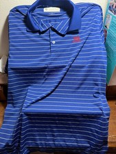 Donald Ross Muirfield Scotland Club Polo Sz Medium Blue & white Stripes