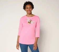 Quacker Factory The Bee's Knees Sequins & Beads 3/4 Slv Top-Pink-XL-NEW-A693035