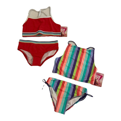 Kanu Surf Two-Piece Swimsuits Girls 14 Striped Tankini Red Bikini Lot of 2 NEW