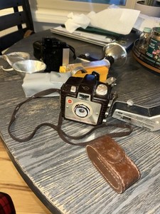 Kodak Brownie Holiday Flash Camera Brown Box Camera w/ Flash Reflector & Cases