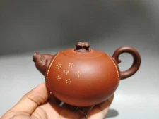 Purple Clay Pot Pig statue plum blossom pattern Pig's Head Mouth Kettle Teapot 