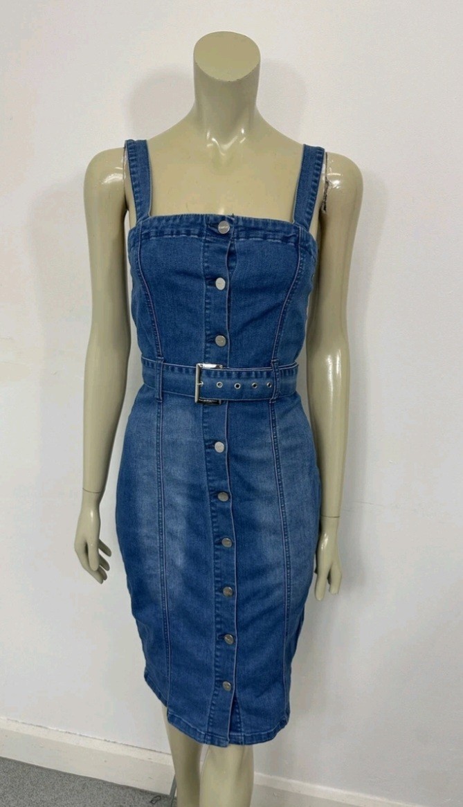 Lipsy Denim Dress Stretch Pencil Belted Size 10 BNWT RRP 52 | eBay UK
