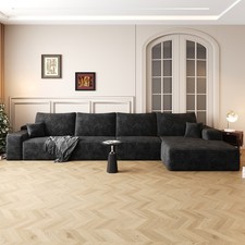 135" Modular L-Shape Sectional Sofa w/ Chaise, Plush Corduroy Fabric, Black