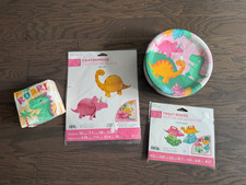 Dinosaur Birthday Party Decorations Pink Girls Plates Napkins center piece boxes