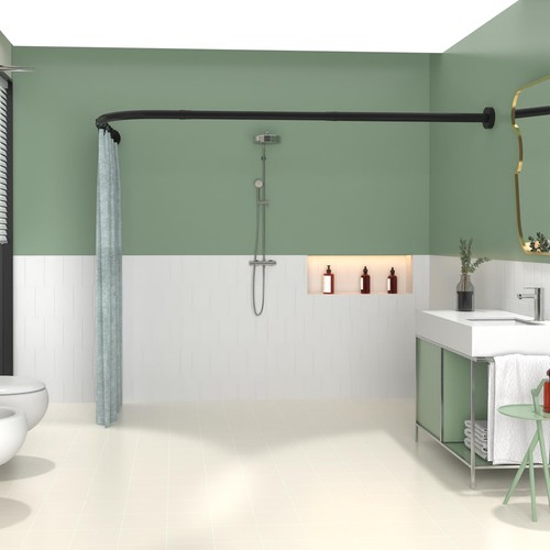 Black Shower Curtain Rod L Shaped, Curved Shower Rod 28-39 X 43-67 Inch, Adju...