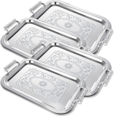 Elegant 4 Pack Stainless Steel Serving Trays with Handles for Events and Buffets