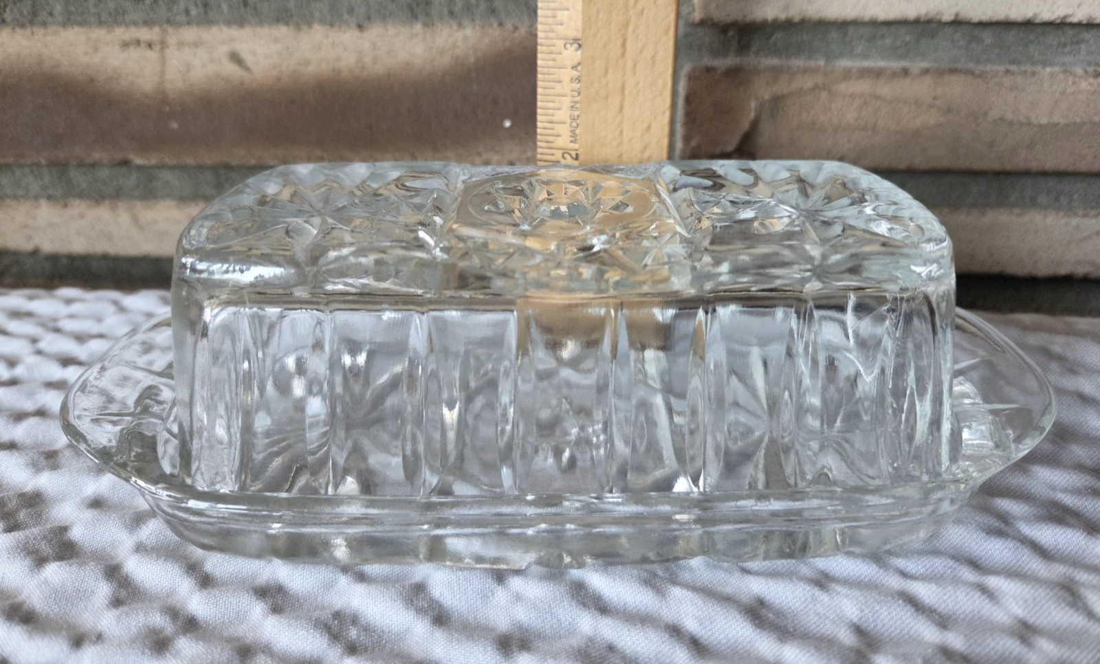 Vintage Anchor Hocking Cut Glass Butter Dish Clear 2 Piece