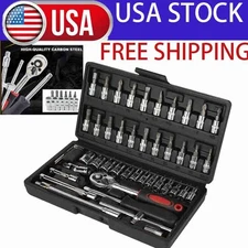 46Pcs Socket Wrench Set 1/4" Drive Ratchet Metric Kit Garage Car Repair Tool