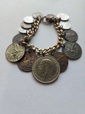 Womens Vintage 14 Coin Charm Bracelet Gold To...