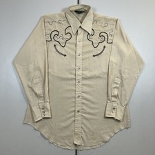 Vintage 70s Wrangler Western Shirt Pearl Snap Stitched Embroidered Size XL Rodeo