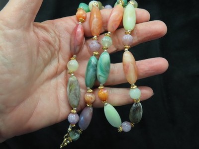 Vintage 1980's Marbleized Multi Colored Bead Necklace Lucite