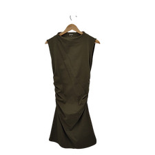 Quince Stretch Cotton Jersey Mock Neck Mini Dress Kalamata Olive Basic Sleeved M