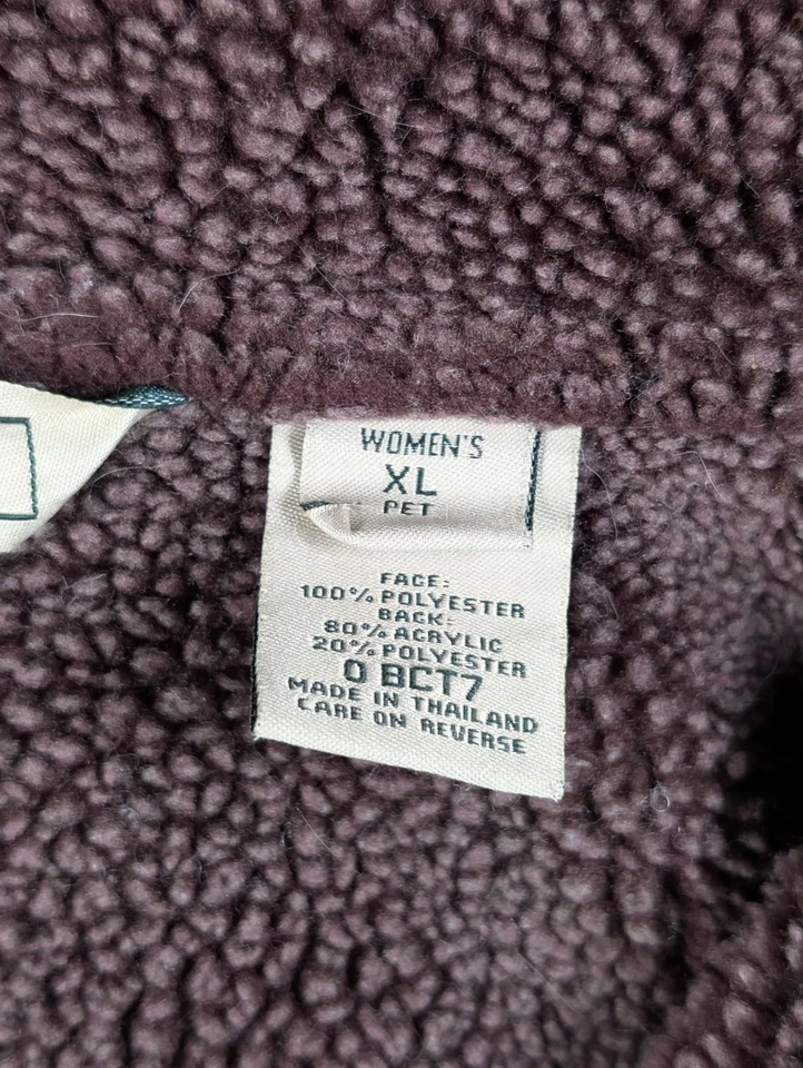 LL Bean Jacket Womens XL Petite Purple Button Sherpa Lined Chore Faux Suede Coat - Image 4 of 4