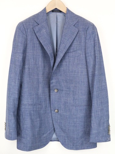 Suitsupply La Spalla Blazer Uomo UK38R Blu Lana Seta Lino A Un Petto Foderato