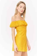Forever 21 Mustard Lace Off-the-Shoulder Dress Small S