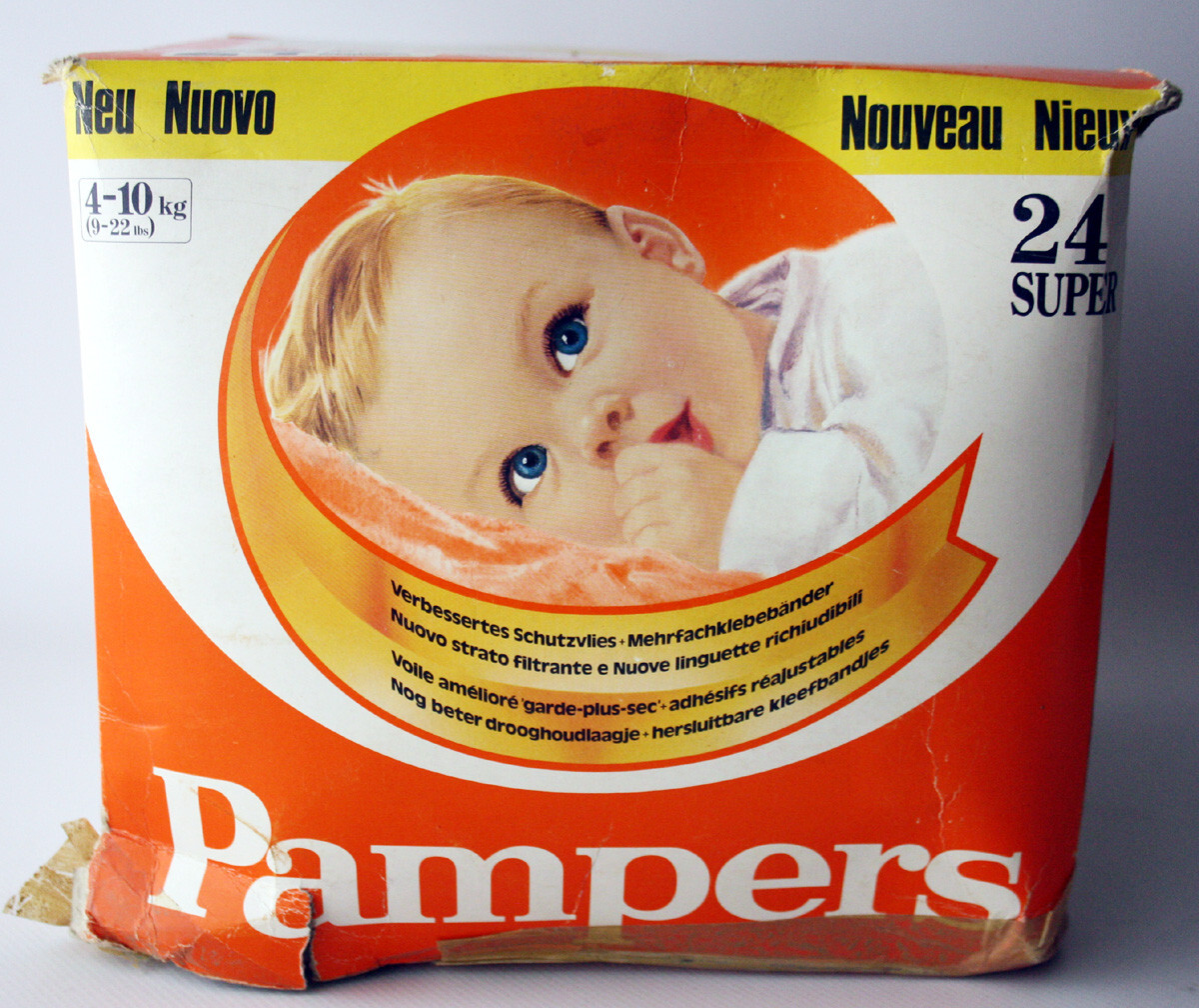 Vintage 80's Pampers Super 24x Plastic Diapers 4-10kg 9-22lbs