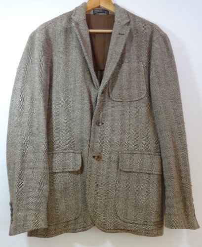 Vintage Tweed Jacket Blazer RALPH LAUREN POLO Brown Herringbone Mens Large 42 - Picture 10 of 10