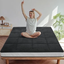 SUNYRISY 4 In Folding Mattress Foldable Sherpa Fleece Mattress 2-Use Tatami Mat