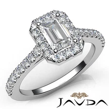 Halo Emerald Diamond Engagement Prong Set Ring GIA Certified I Color VS2 1.21Ctw