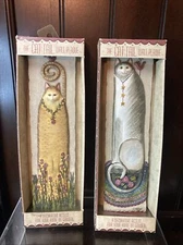 Folk Art Cat 3D Raised Resin Wall Plaques E. Smithson 11" x 3"  Signed Set