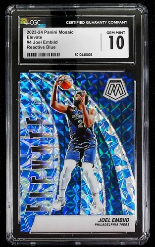 2023-24 Panini Mosaic Elevate Reactive Blue #4 Joel Embiid 73/99 CGC 10 GEM MINT