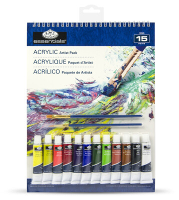 KUNST SET A4 spiralgebundenes Acryl-Malpad 12 Röhren Farben & Pinsel RD505