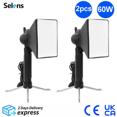 2× 60W LED Video Lighting Kit Tabletop Portable Softbox Lamp