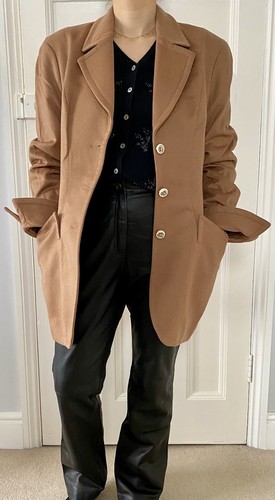Mugler, Cappotto giacca blazer vintage Thierry Mugler lana cashmere cinch. Cammello/beige. UK12