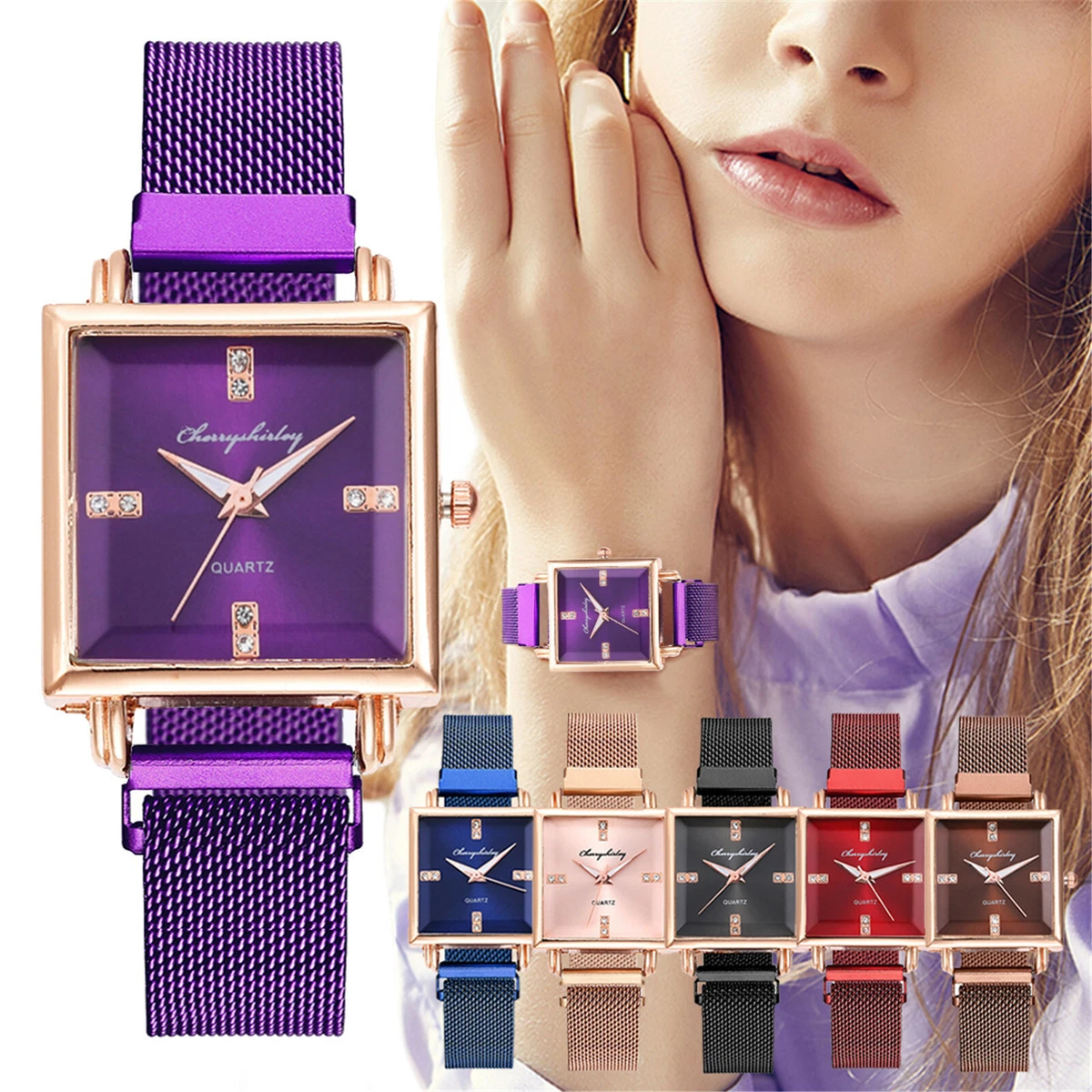 Square Watch Women Ladies Watch Rose Gold Alloy Mesh Band Strap Wrist  Watches | eBay