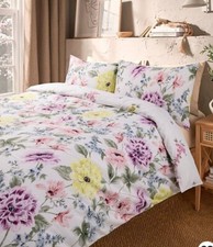 Spring Cottage Bloom Floral Print Duvet Cover Set Asda Double Size bedding White