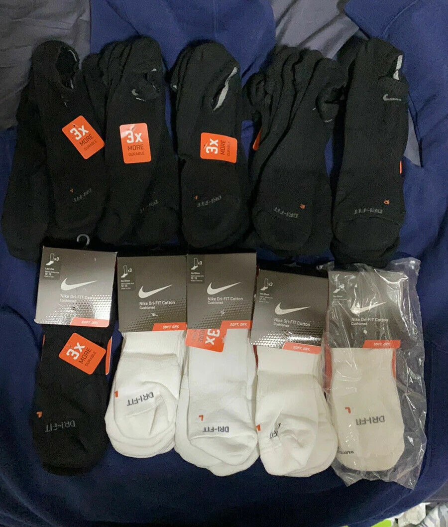 RARE Nike Dri FIT CUSHIONED No Show Crew Socks L R UNISEX 3Y 6 6 8 8 12 12 15