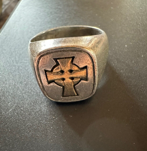Retired James Avery 14K Gold and Silver Celtic Cross Mens Ring Heavy Sz 8.5